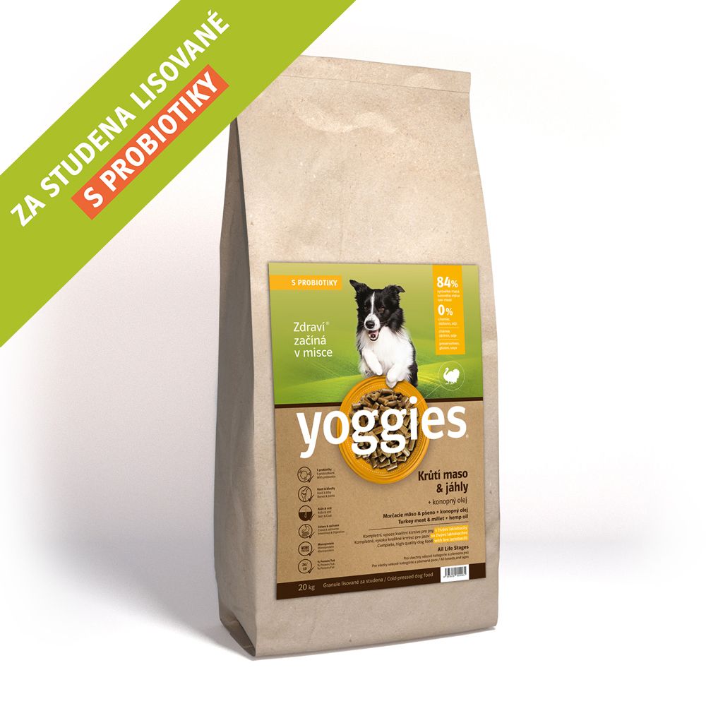 20kg Yoggies Krůtí maso&jáhly, granule lisované za studena s probiotiky