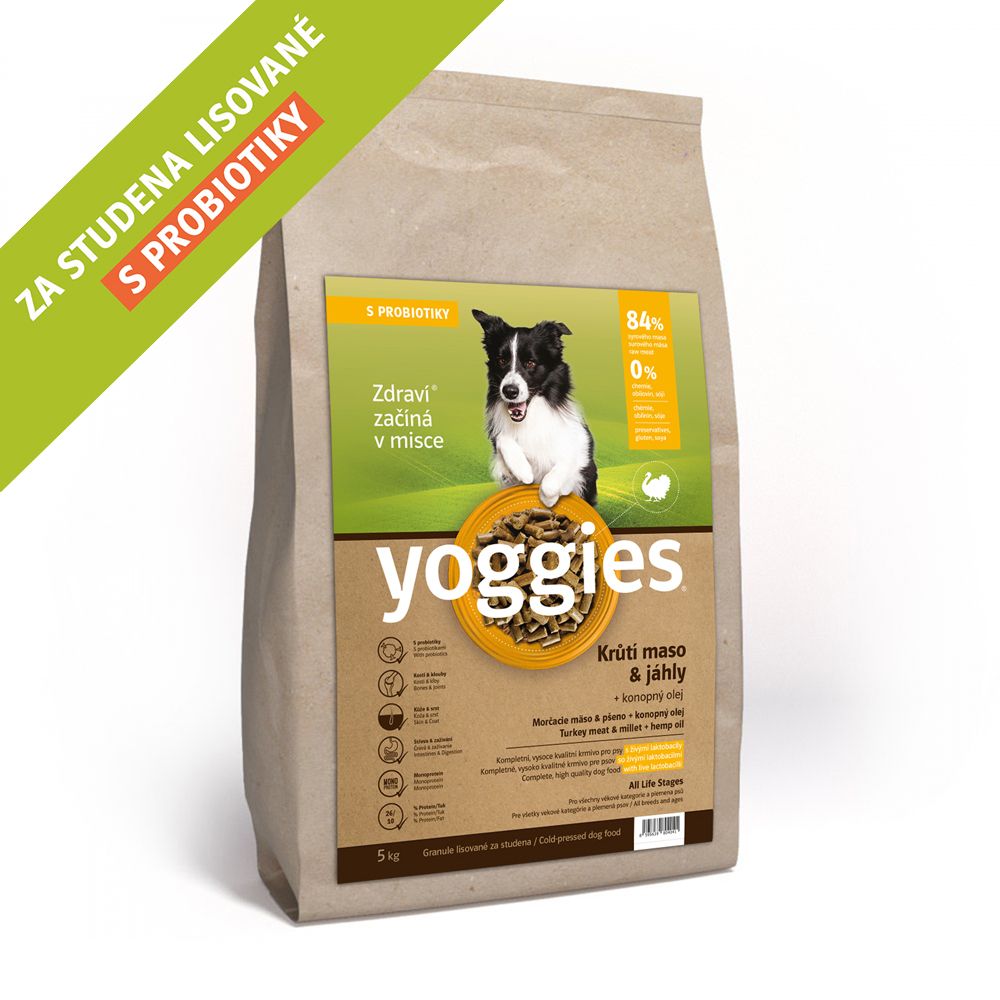 5 kg,  Yoggies Krůtí maso&jáhly, granule lisované za studena s probiotiky
