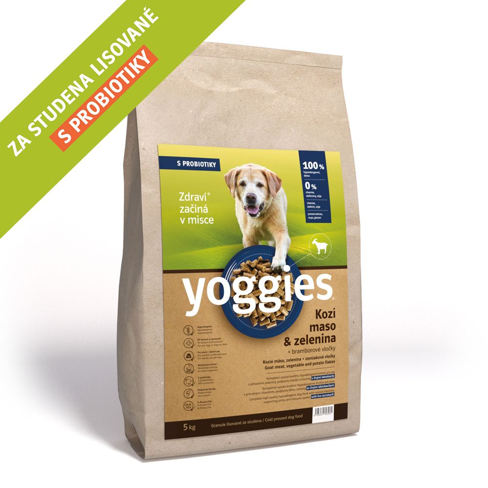 5kg Yoggies Kozí maso&zelenina, hypoalergenní granule lisované za studena s probiotiky
