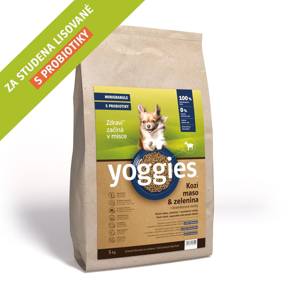 5kg Yoggies Kozí maso&zelenina, hypoalergenní minigranule lisované za studena s probiotiky