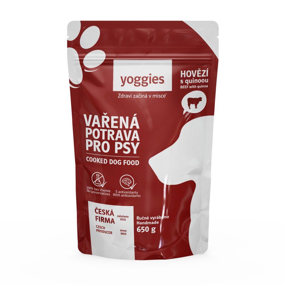 650g Yoggies Vařená potrava pro psy – hovězí maso s quinoou