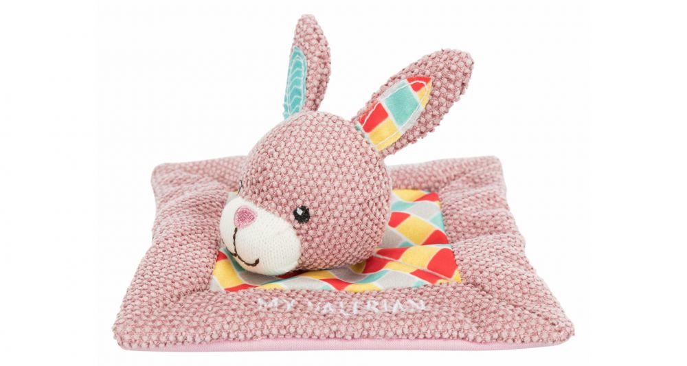 JUNIOR snuggler - plyšový mazlíček, čtverec s králičí hlavou 13 x 13 cm