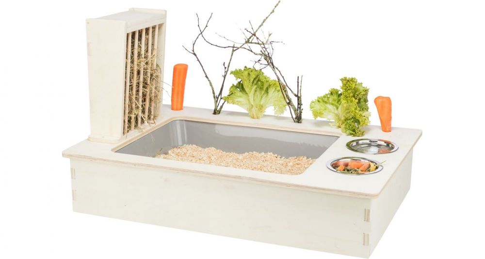 Krmná stanice - bar + misky, jesličky - 70 x 41 x 47 cm, dřevo/nerez/plast