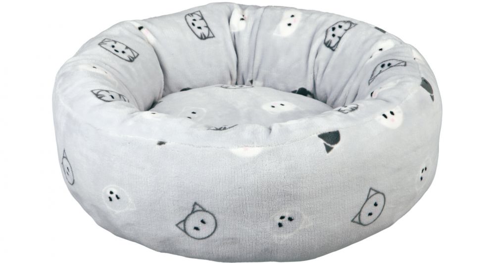 Kulatý pelíšek MIMI 50 cm světle šedá, motiv kočičí hlavy