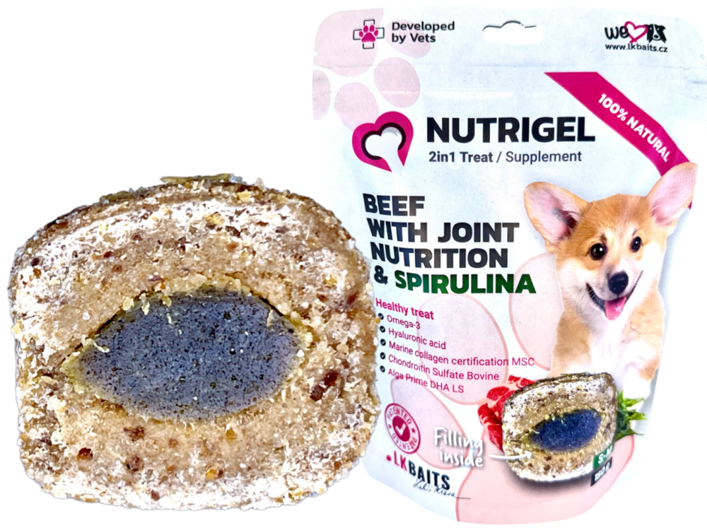 LK Baits Pet Nutrigel Dog, Hovězí s Kloubní Výživou a Spirulinou ,S-M,150g
