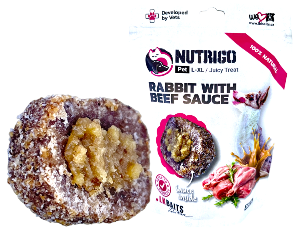 LK Baits Pet Nutrigo Dog Pamlsek Králík s Hovězí Omáčkou,L-XL,200g