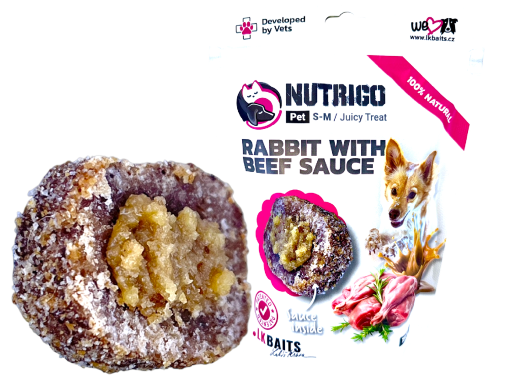 LK Baits Pet Nutrigo Dog Pamlsek Králík s Hovězí Omáčkou,S-M,150g