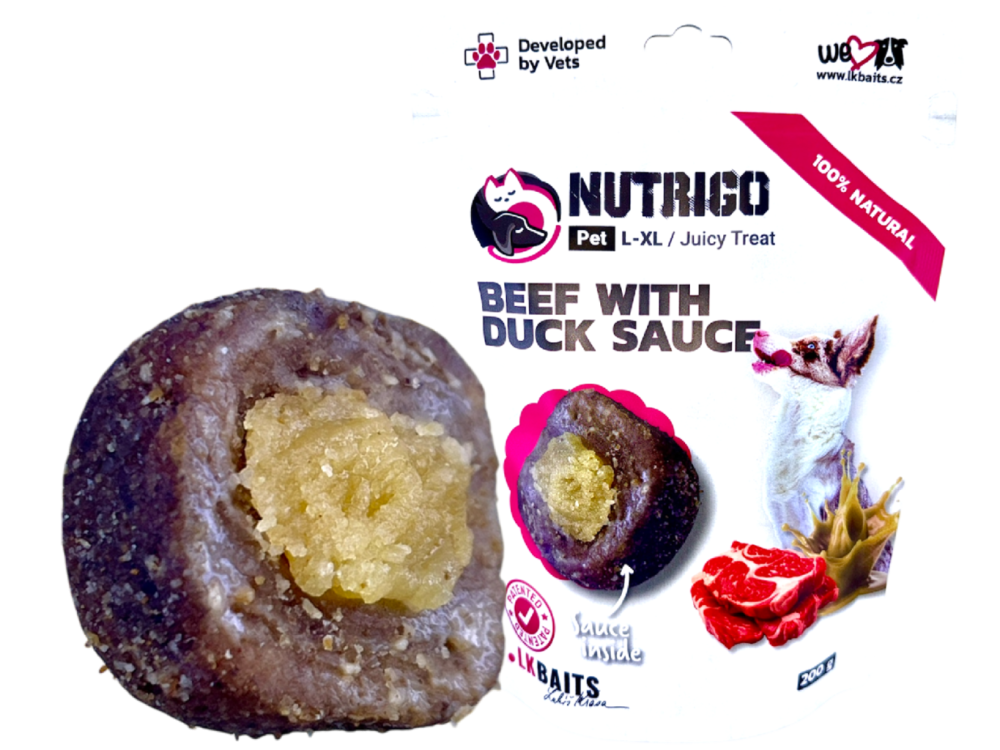 LK Baits Pet Nutrigo Dog Pamlsek Telecí s Kachní Omáčkou,L-XL,200g