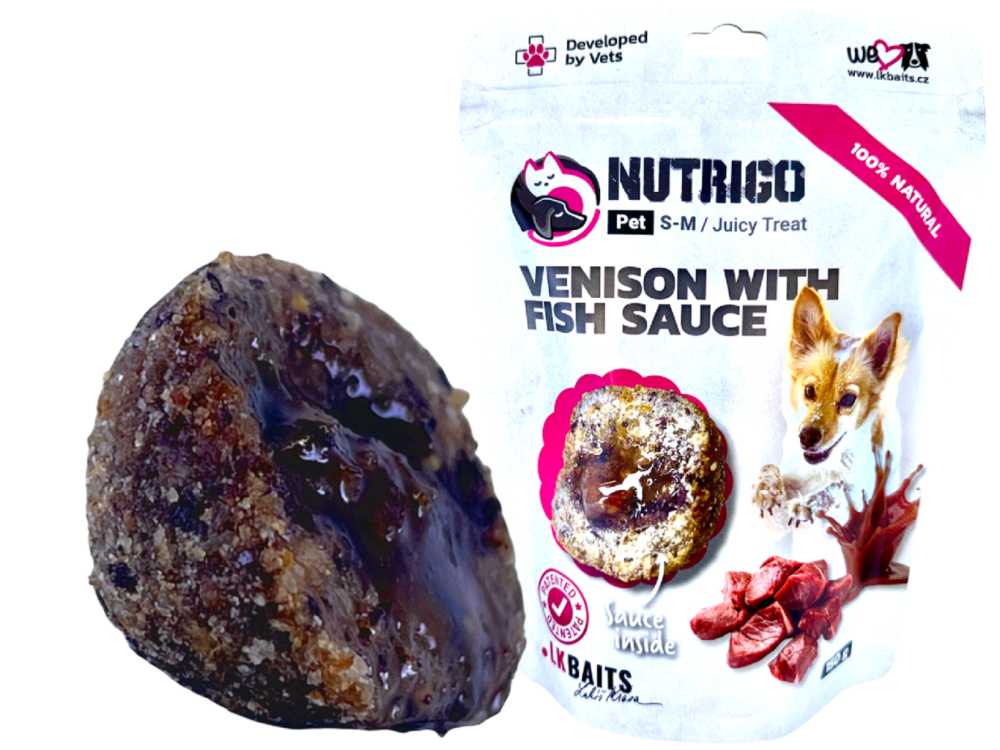 LK Baits Pet Nutrigo Dog Pamlsek Zvěřina s Rybí Omáčkou,S-M,150g