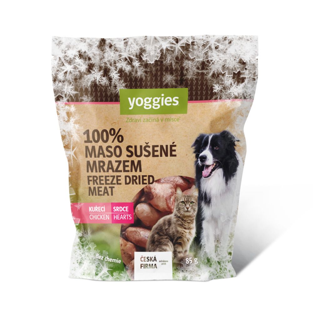 Mrazem sušené (lyofilizované) kuřecí srdce Yoggies 85 g Pamlsek pro psy a kočky