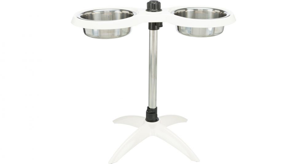 Psí bar, nastavitelný do 54cm, melamin/nerez. misky 2 × 2.4 l/ø 25 cm, bílá